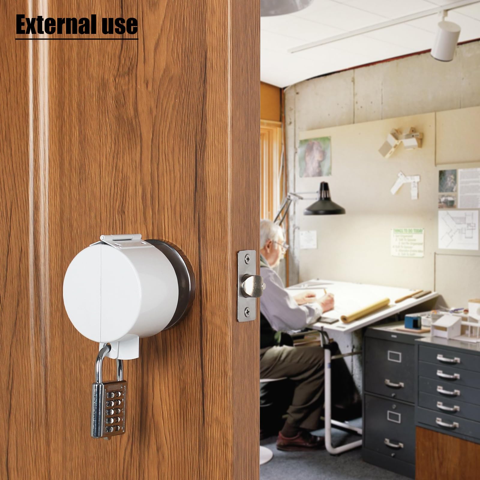 TEMEILI Door Handle Lock, Round Door Knob Cover, Prevent Turning Handle, for Door Knob Lockout Device, Temporary Door Lock, No Drill Door Lock,Removable and Easy to Use (White) with Padlock