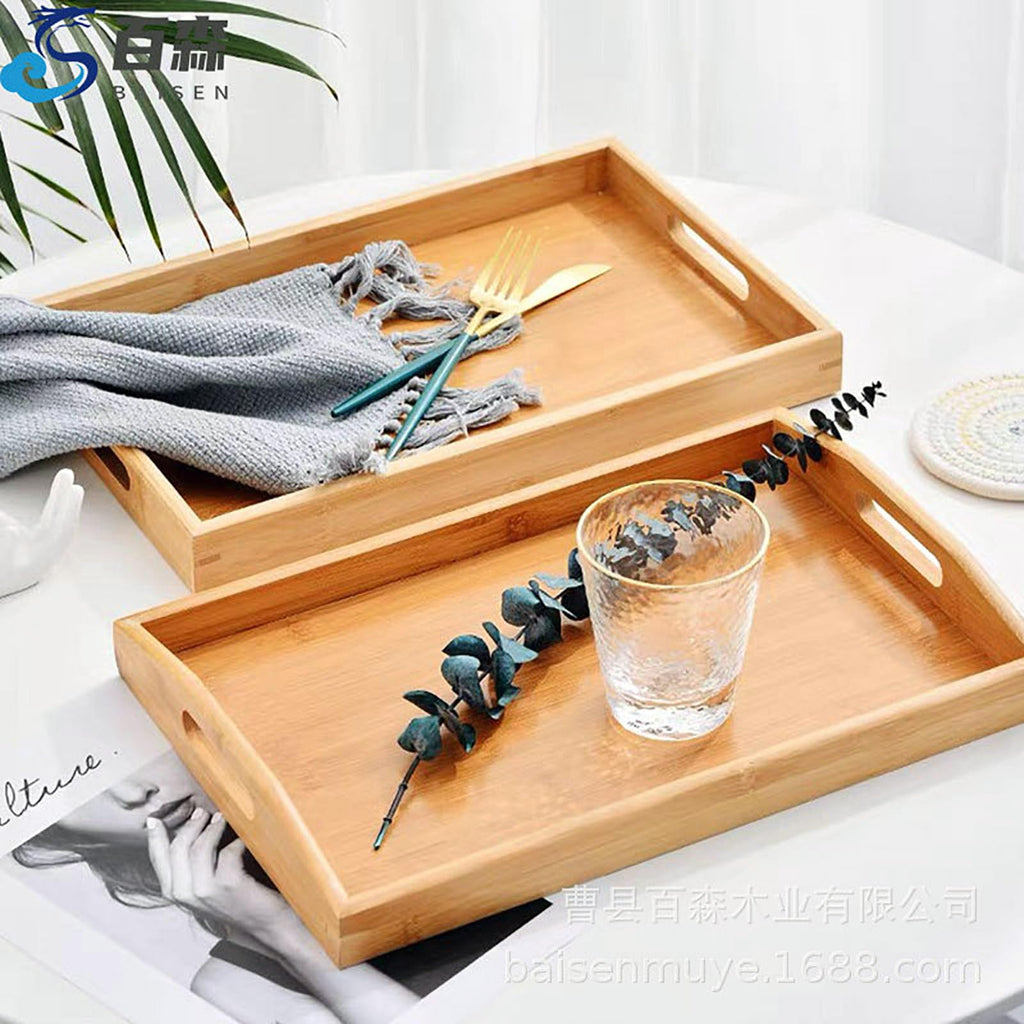 GKYMYZ Bamboo Wood Tray with Handles,16.5x11.5x2 inches,Wooden Serving Trays,Couch Tray Table,Suitable for Dinner Tray,Tea Tray,bar,Coffee or Any Food Tray-Suitable for Party or Breakfast in Bed Tray