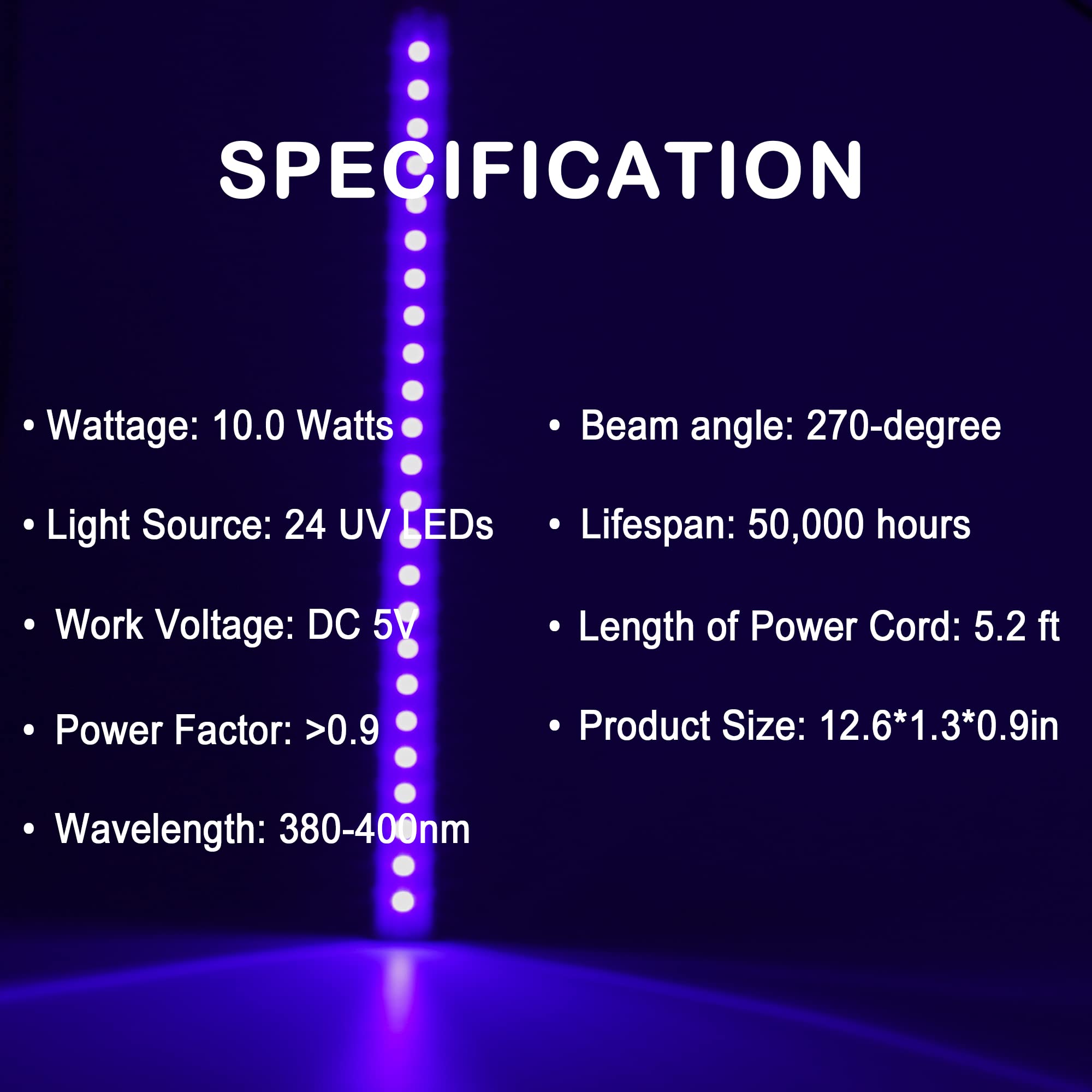 UV LED Black Light Bar, 10W USB 5ft Cable UV Light, 1ft Blacklight Bar for Body Painting Blacklights Tapestry Poster Glow Party Black Lights Strip for Cabinet, 2 Pack