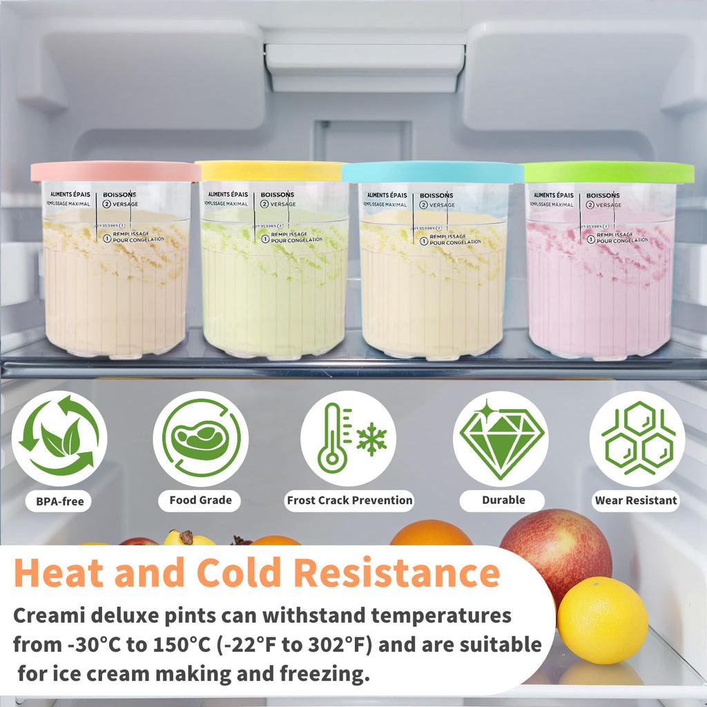 4 Pack Creami Containers Compatible with Ninja NC500 and NC501 Series Ice Cream Makers, Reusable Ice Cream Pints and Lids Replacement Parts Fit for Ninja Creamy
