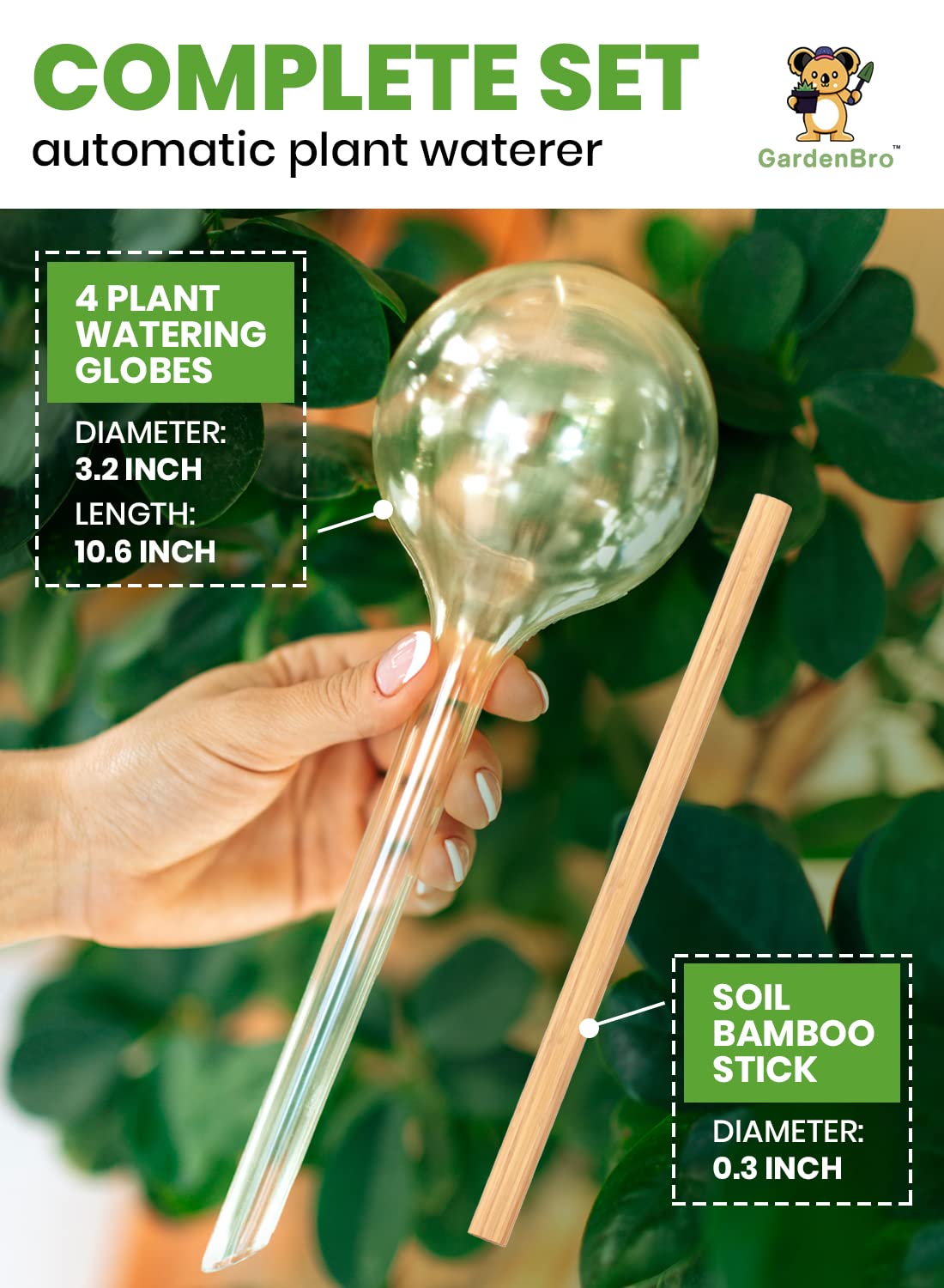 Plant Watering Globes Plastic Set of 4 - Automatic Plant Waterer Indoor and Outdoor - Self Watering Planter Insert System with Plastic Water Bulbs Ideal Gift for Gardeners (4 Globes)