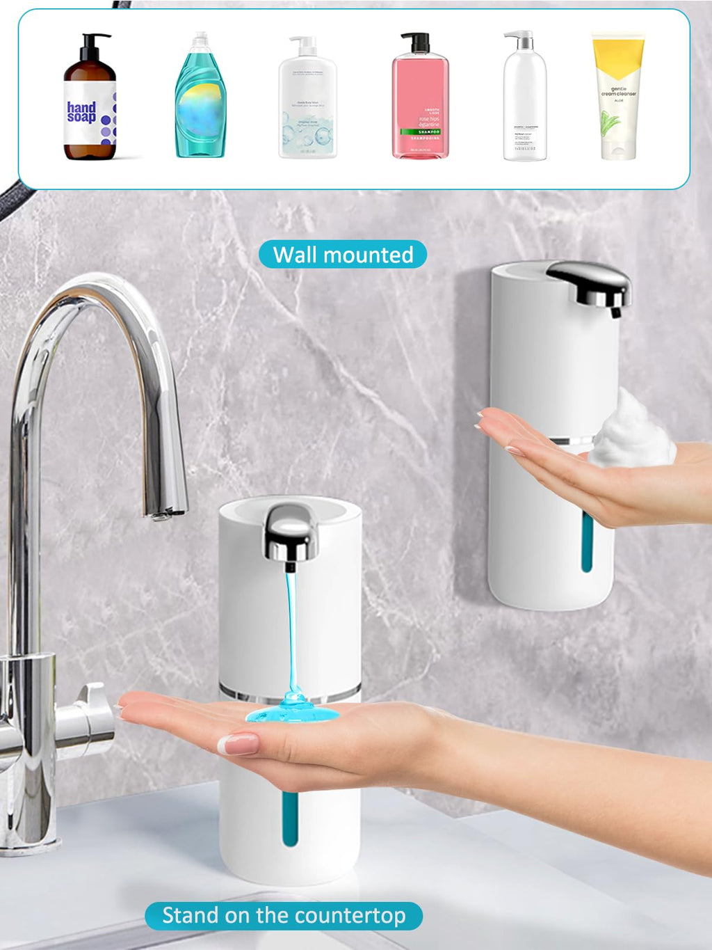 ZTJ Automatic Liquid Soap Dispenser, Electric/Touchless Soap Dispenser with Waterproof Pump for Bathroom/Kitchen, 4-Levels Adjustable USB-C Rechargeable, 13.5oz/400ml Capacity, Liquid Style, White