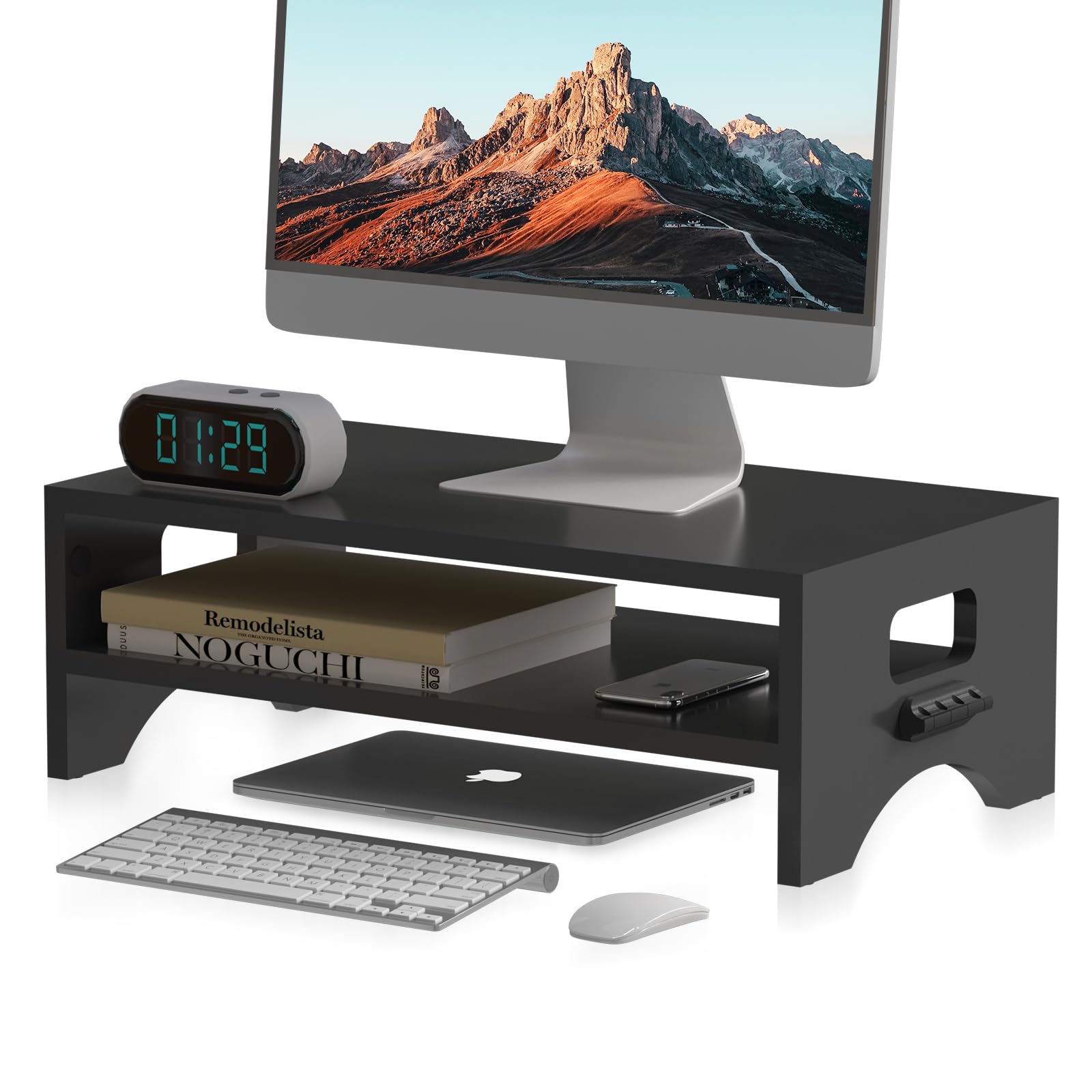 Pholiten Monitor Stand Riser, Desktop Stand, Computer Stand, Ergonomic Design, Two-Level Design, Desktop Organization, Keyboard Smartphone Storage, Printer Stand, Display Stand, 16.5 x 9.3 x 5.6
