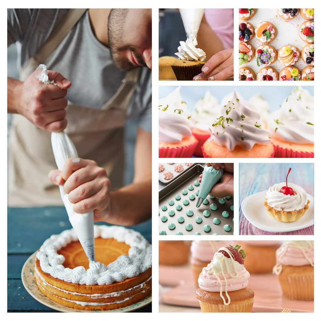 200 Pcs Pastry Piping Bags,14 inch Thickened Disposable Piping Decorating Bags,Plastic Icing Piping Bags with 6 Bag Ties for Cupcakes Cookies and Frosting
