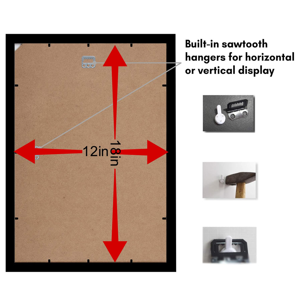12x18 Picture Frames 2 Pack,Poster Frames Display Poster 11x17 with Mat or 12 x 18 Without Mat, Horizontal and Vertical Formats for Wall Mounting, Ideal for Home and Office Decor 12x18 Frame Black