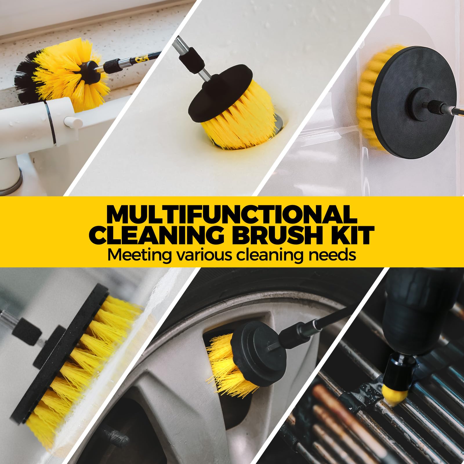 Holikme 22Piece Drill Brush Attachments Set, Scrub Pads & Sponge,Buffing Pads, Power Scrubber Brush with Extend Long Attachment, Car Polishing Pad Kit