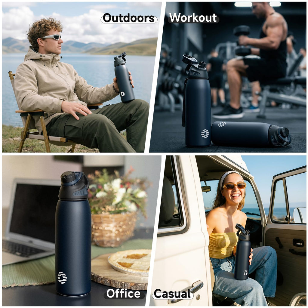 Fjbottle Insulated Stainless Steel Water Bottle, 600ml Leakproof Water Bottles, Ice Reusable Tumbler, Double Wall Vacuum Jug, Lightweight Durable for Traveling & Sports, Workout