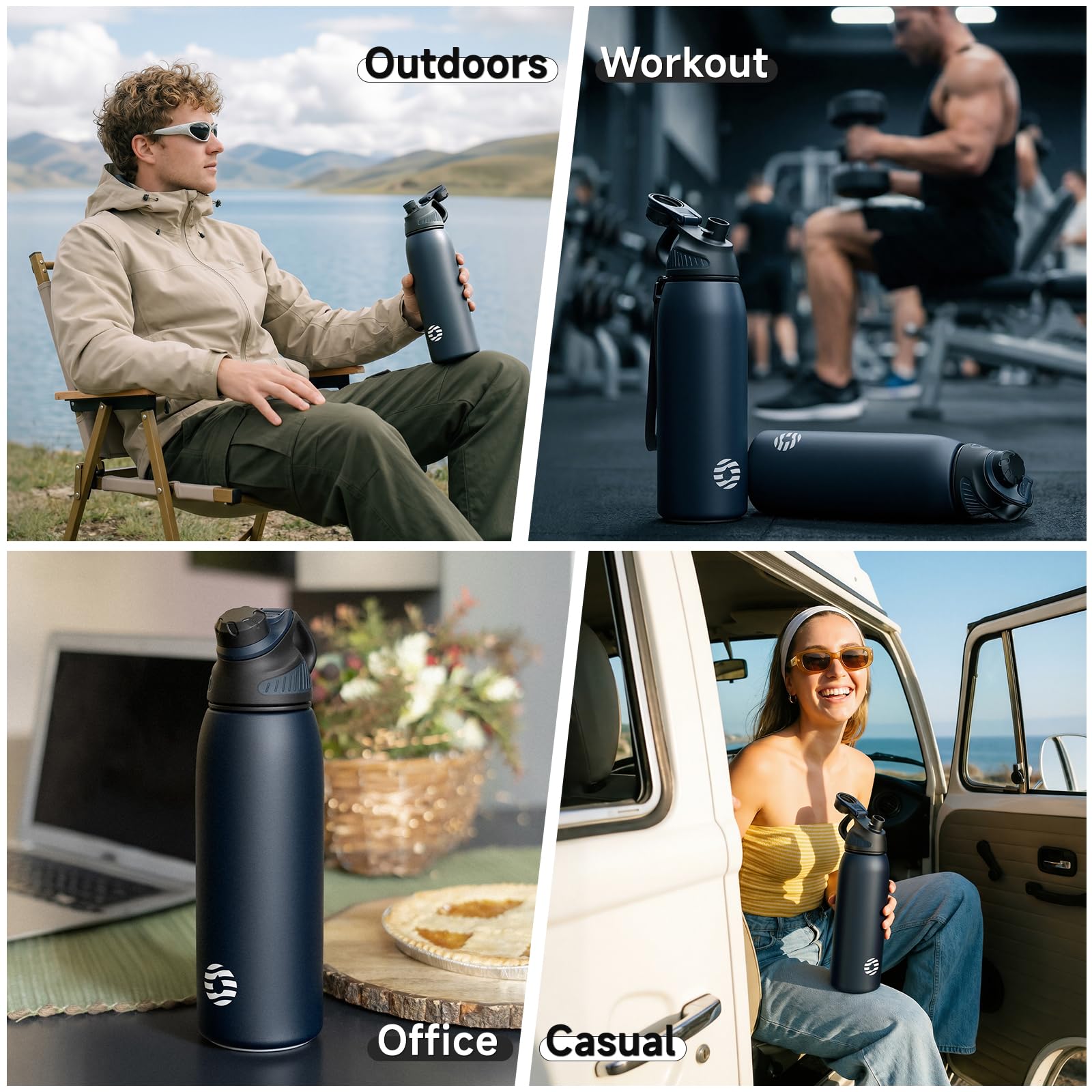 Fjbottle Insulated Stainless Steel Water Bottle, 600ml Leakproof Water Bottles, Ice Reusable Tumbler, Double Wall Vacuum Jug, Lightweight Durable for Traveling & Sports, Workout