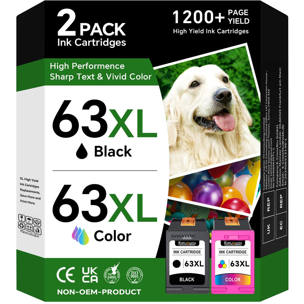 63XL Ink Cartridges Combo Pack Compatible for HP 63 Ink Cartridges, for HP Ink 63 63XL Black Color Work with OfficeJet 3830 3833 4650 5200 Envy 4510 4520 4512 Deskjet 2130 3630 Printer