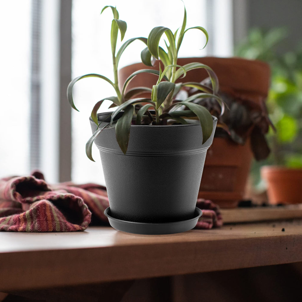 FHWTY 4 inch Plastic Plant Pots with Drainage Holes and Tray, 16 Pack Thickened Indoor Planters Seedlings Nursery Pots for Flowers, African Violet, Succulent and All House Plants, Black