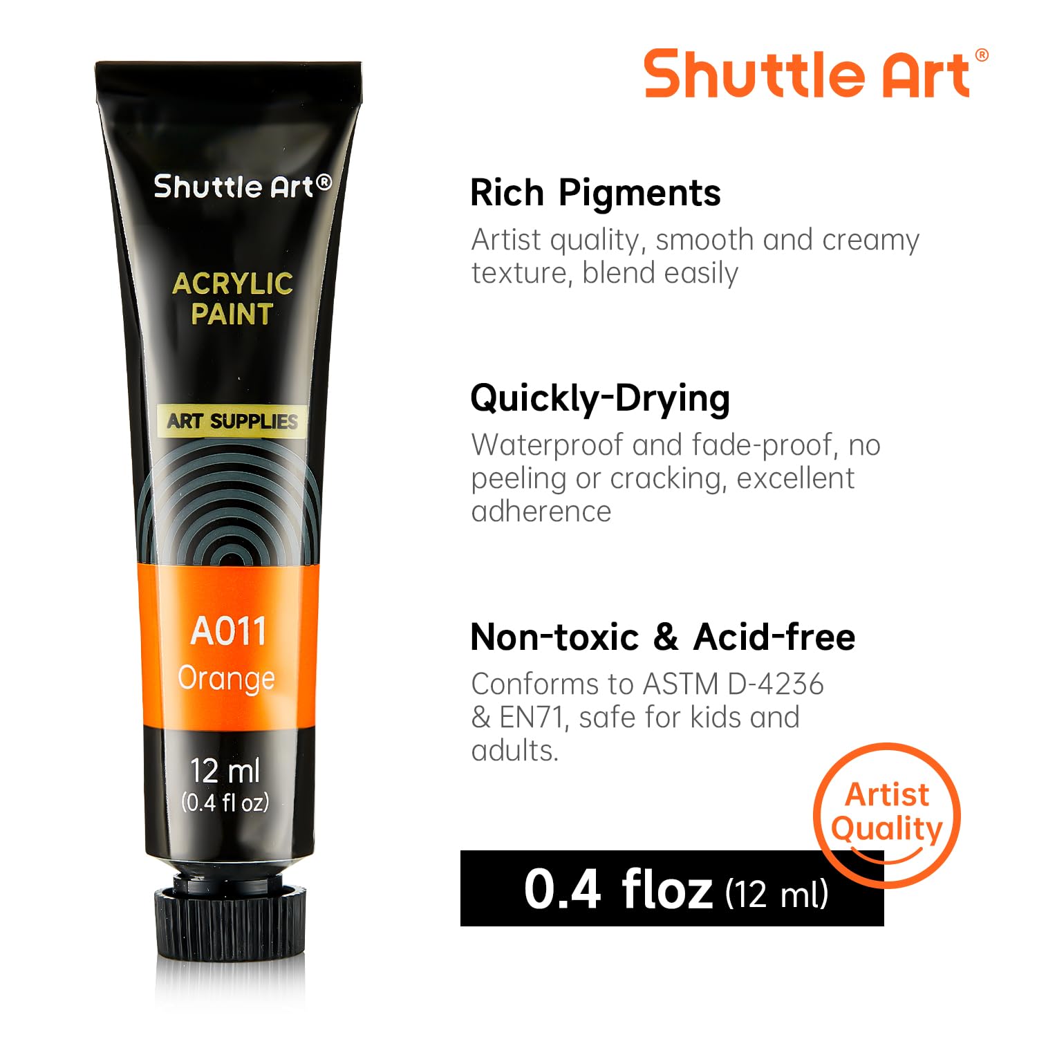 Shuttle Art Acrylic Paint Set, 15 x 12ml Tubes Artist Quality Non Toxic Rich Pigments Colors Perfect for Kids Adults Beginners Artists Painting on Canvas Wood Clay Fabric Ceramic Crafts