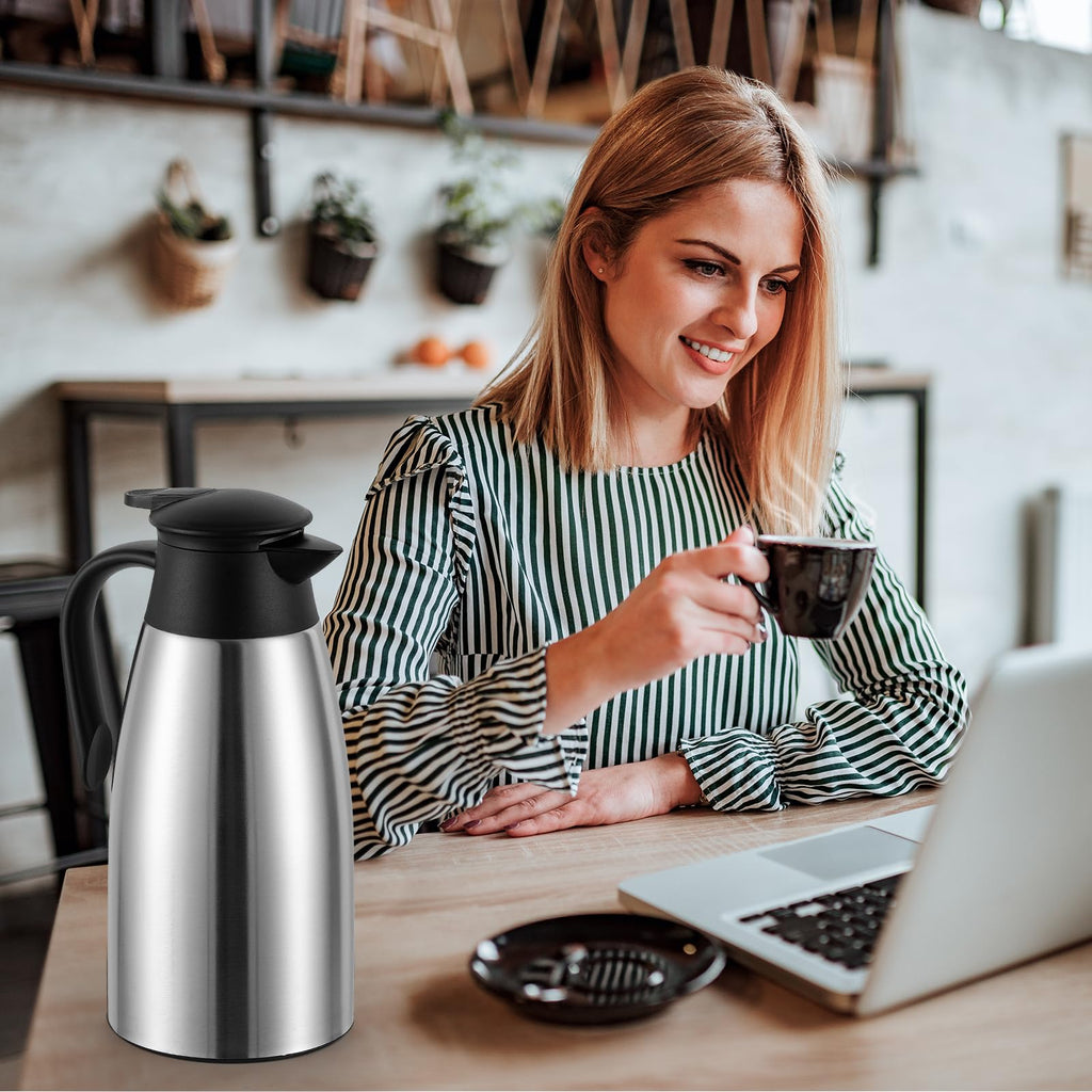 Dyserbuy 68Oz Thermal Coffee Carafe, Insulated Stainless Steel Double Walled Vacuum Flask/Coffee Carafes with Press Button Top, Coffee Carafe Drink Dispenser for Coffee,Tea,Beverage