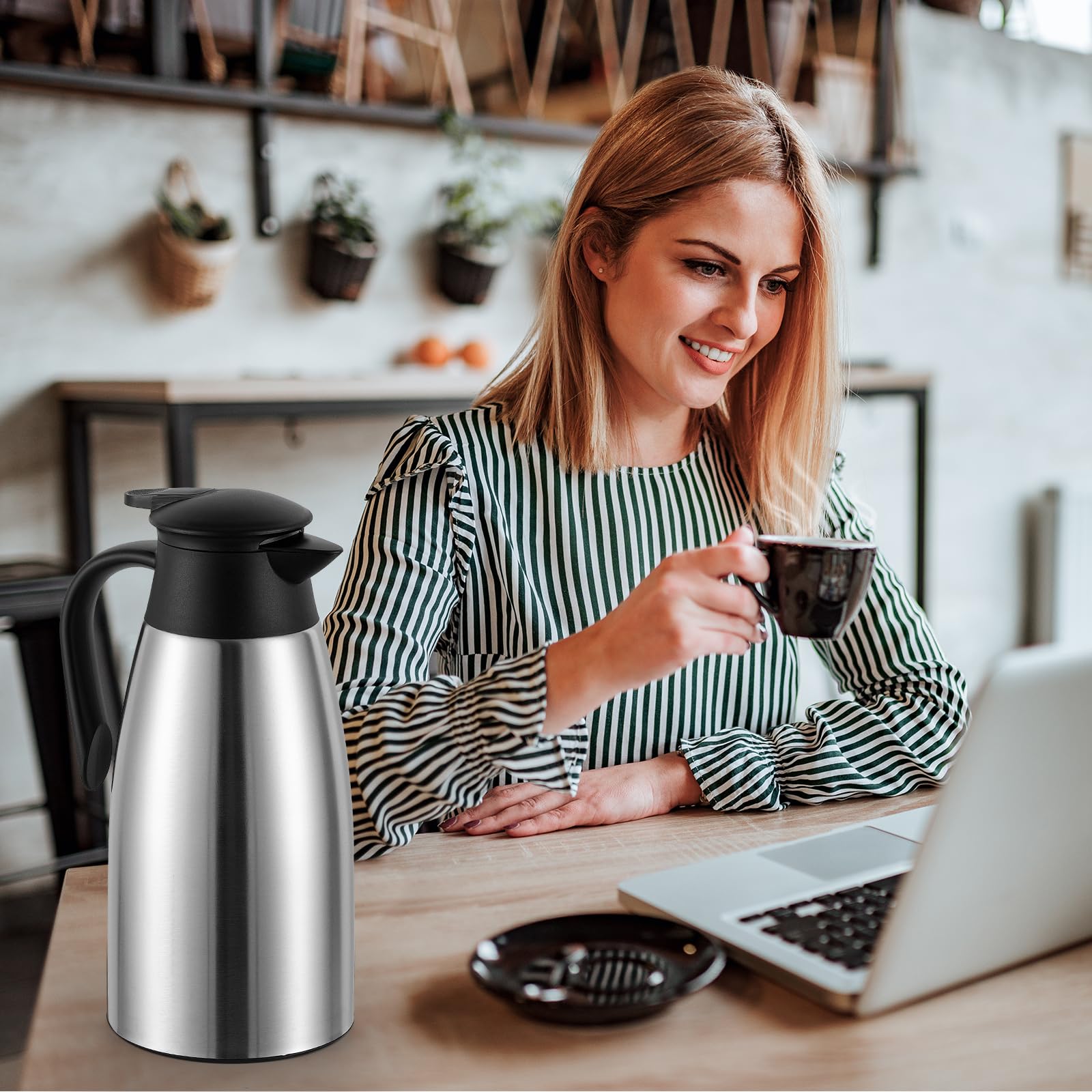 Dyserbuy 68Oz Thermal Coffee Carafe, Insulated Stainless Steel Double Walled Vacuum Flask/Coffee Carafes with Press Button Top, Coffee Carafe Drink Dispenser for Coffee,Tea,Beverage