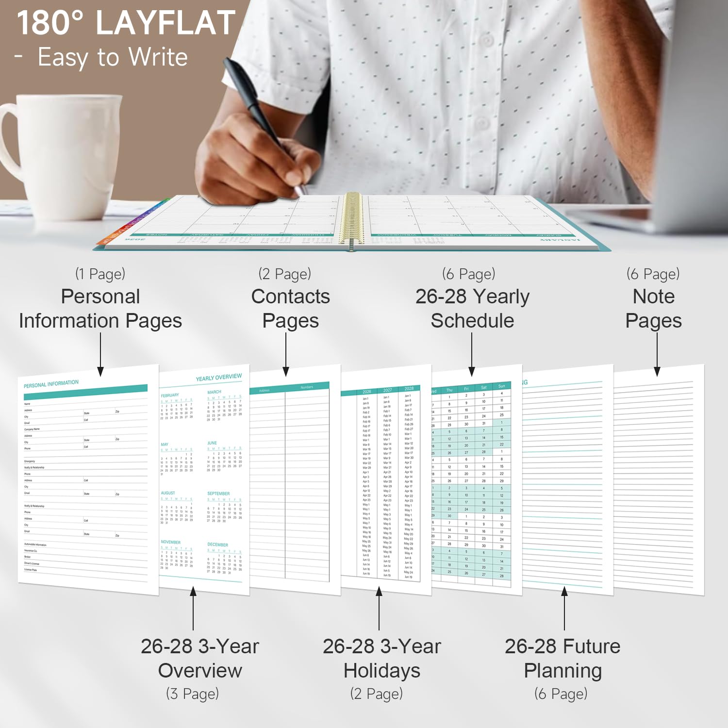 Monthly Planner 2026-2028, 36 Months Calendar Planner 2026-2028 Coated Colour Tabs, from Jan 2026 – Dec 2028, A4 (8.5'' x 11'') with Ruled Spread, Hardcover, Spiral Wirebound, Holidays, Notes