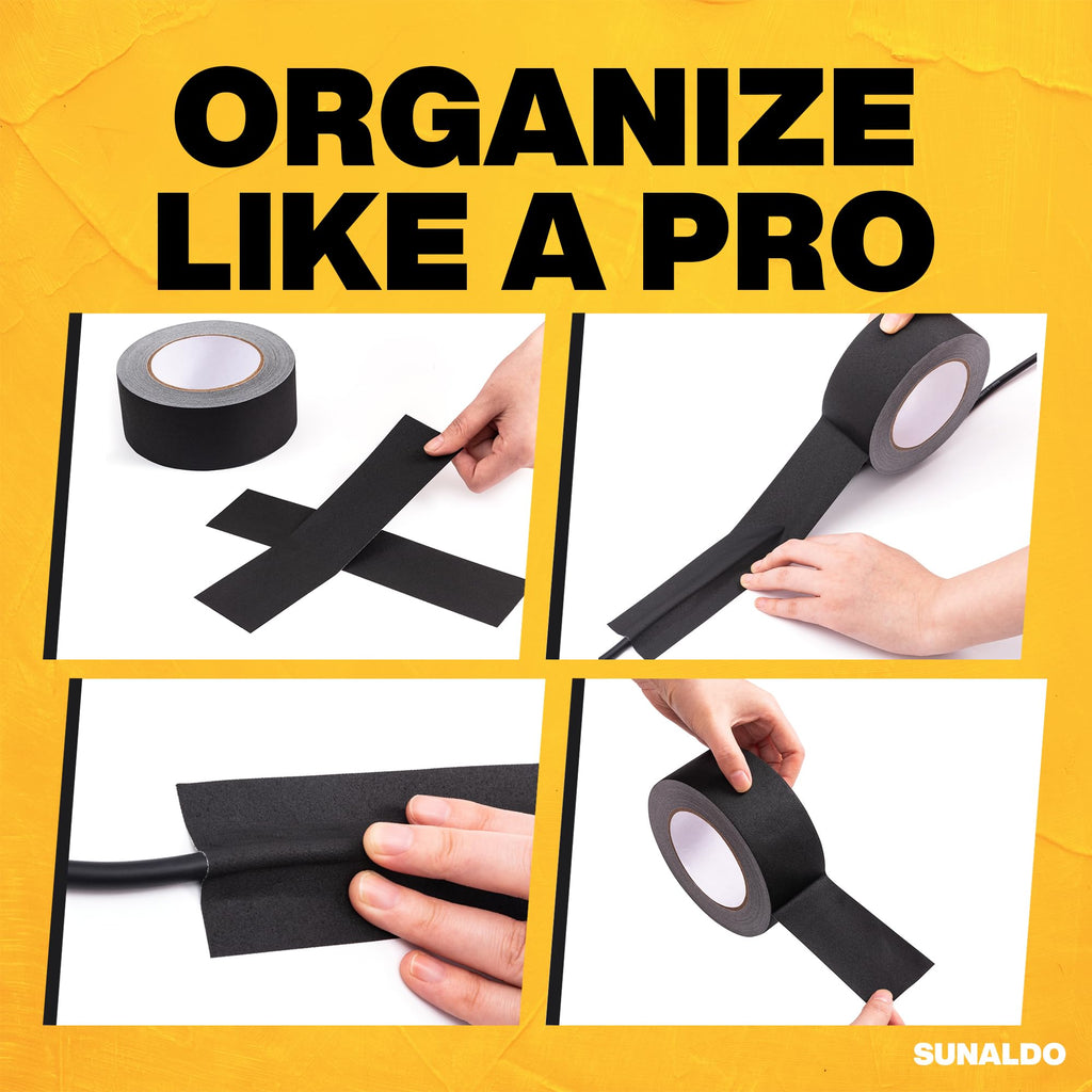 SUNALDO Gaffers Tape Strong Hold, Easy to Rip, Residue-Free Professional Grade Floor Tape for Electrical Cords, Matte Finish Non Reflective, Weather Resistant (1, Black, 2" x 30 Yards)