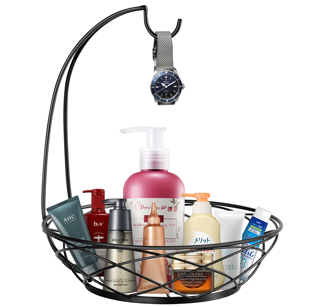 Fruit Bowl with Banana Hanger - Fruit Basket for Kitchen Counter with Holder - Black Chrome