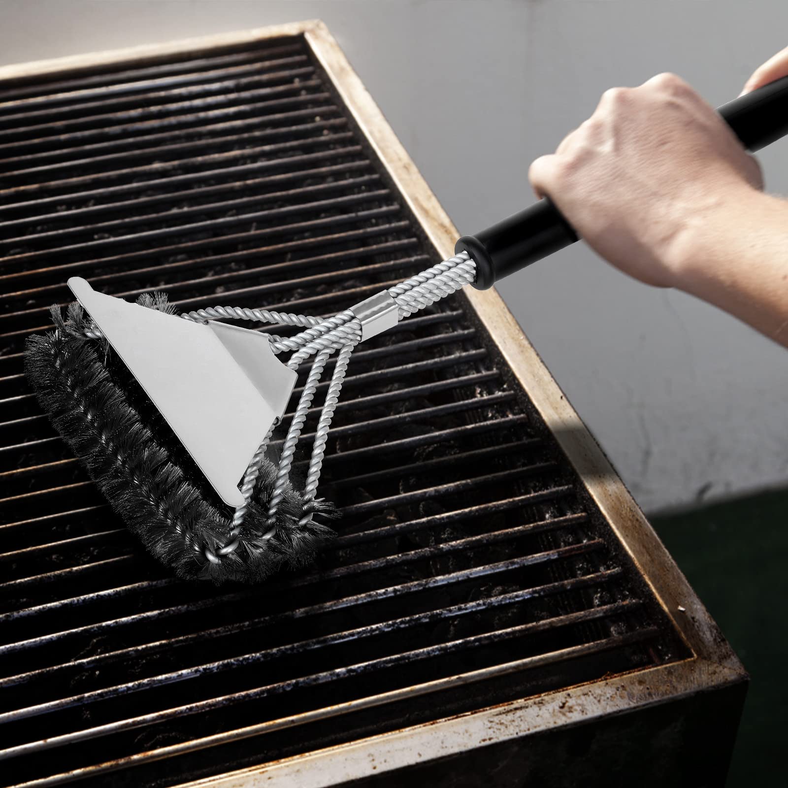 BBQ Grill Brushes, 2 Packs BBQ Brush Cleaner for Grill, Stainless Steel BBQ Cleaning Brush with Scraper, BBQ Brush Bristle Free Suitable for Gas, Charcoal, Infrared & Barbecue Grill