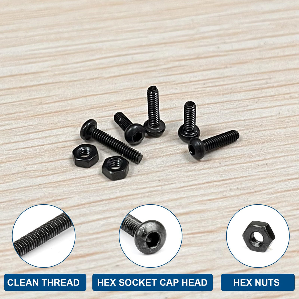NINDEJIN M2 Button Head Hex Socket Cap Screws Bolts, M2 x 3/4/5/6/8/10/12/16/20mm Screw and Nuts Assortment Kit, 10.9 Carbon Steel Fully Machine Thread