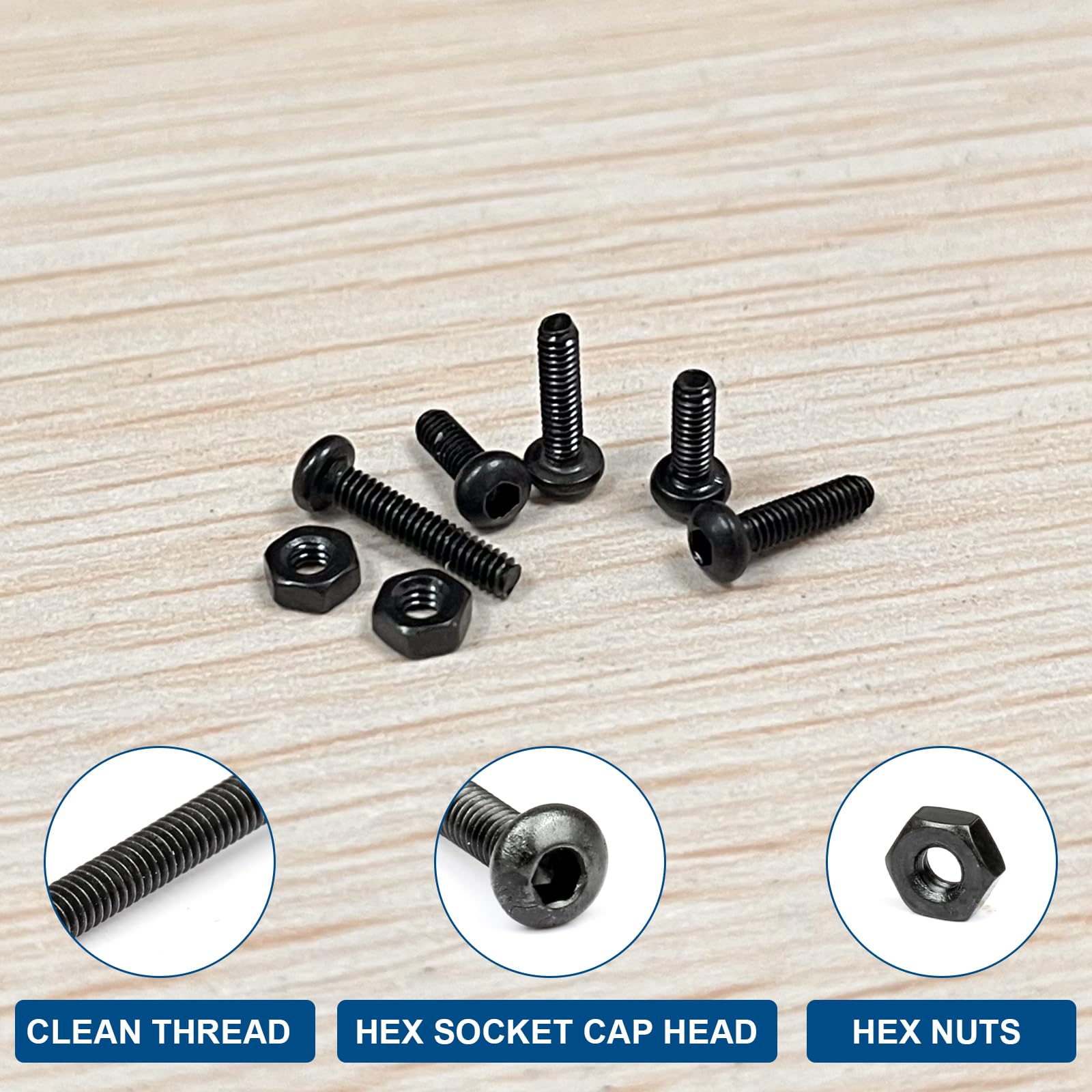 NINDEJIN M2 Button Head Hex Socket Cap Screws Bolts, M2 x 3/4/5/6/8/10/12/16/20mm Screw and Nuts Assortment Kit, 10.9 Carbon Steel Fully Machine Thread