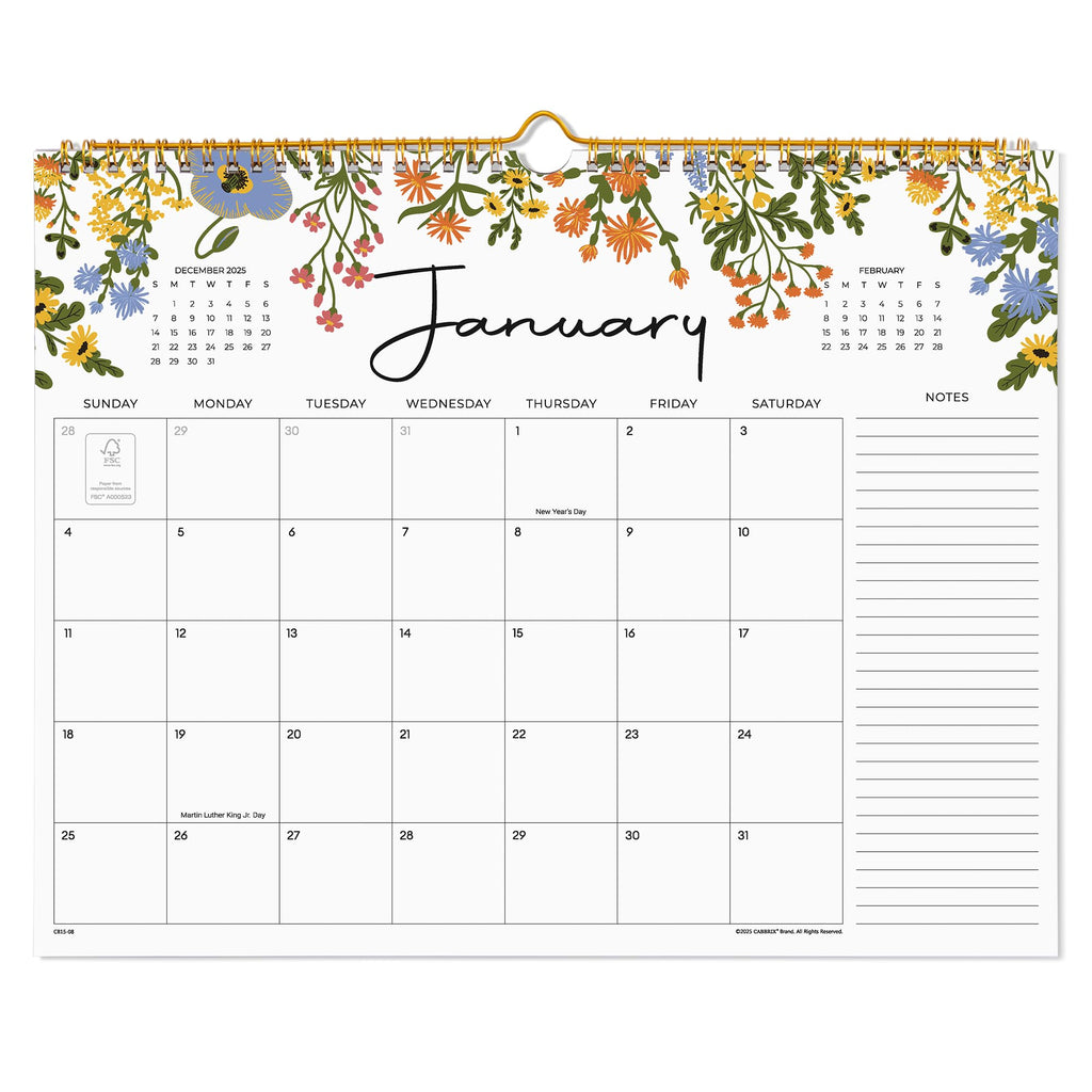 2026 Calendar - Cabbrix Wall Calendar 2026, 18 Monthly Calendar from July 2026 - December 2027, 15" x 12", Twin-Wire Binding, Hanging Hook, Floral Design