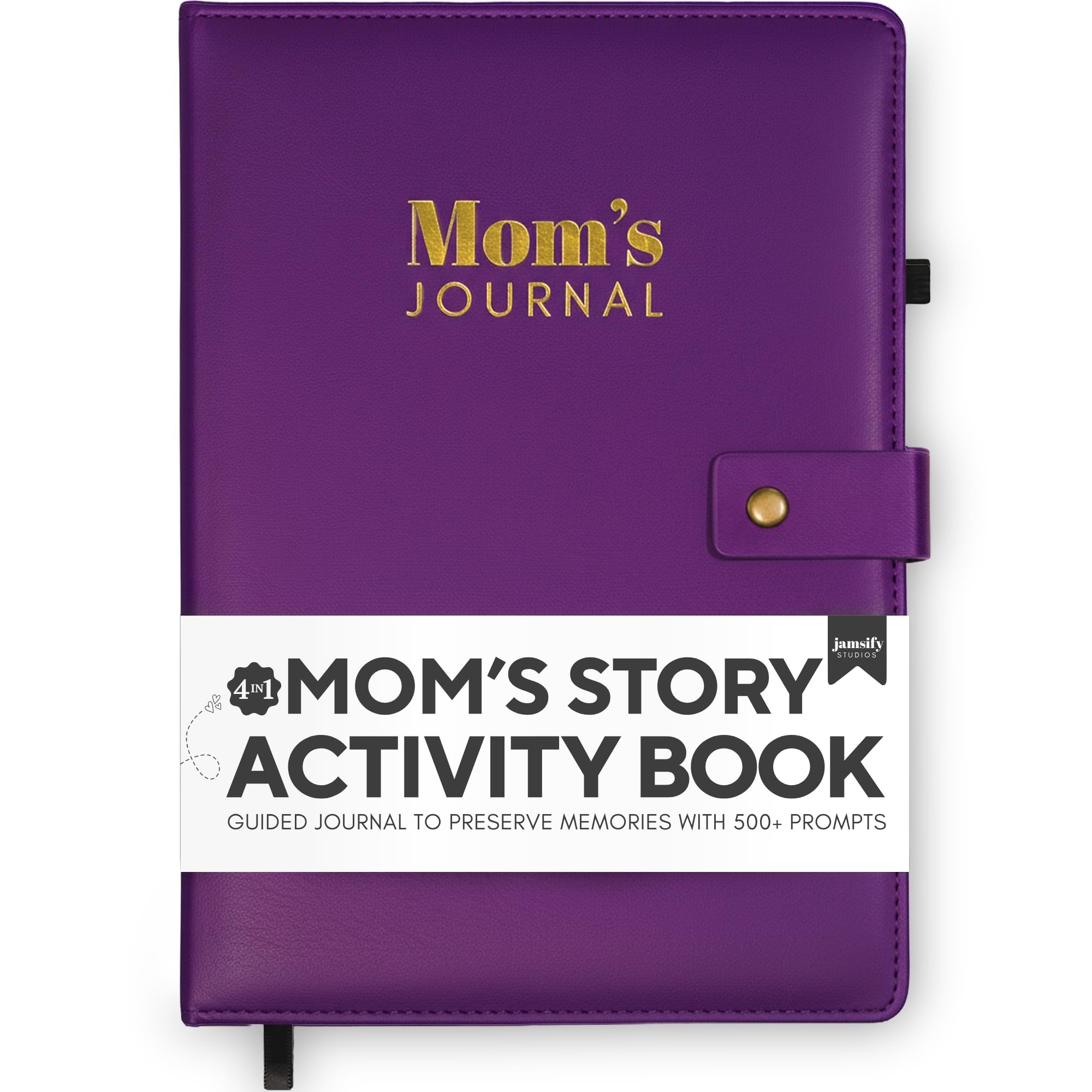 Jamsify Studios 4-in-1 Mom’s Story Activity Journal (Hardcover) – 500+ Prompt Vegan Leather Activity Book with Prompts, Stories, and Games – Family Keepsake for a Mother’s Life Memories – B5 Size, 200+ Pages – Life Story Memory Book with Guided Questions