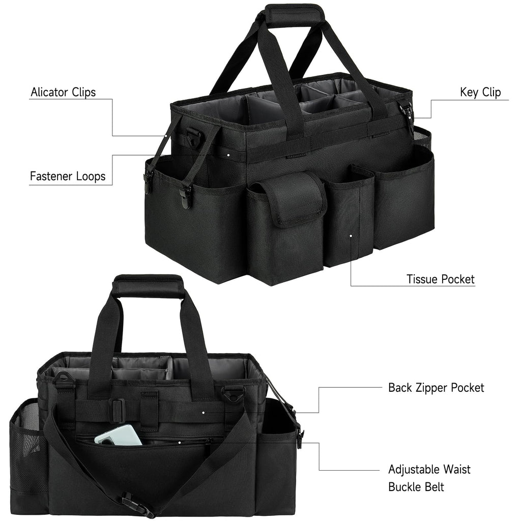 Cleaning Caddy Bag,Large Cleaning Supplies Organizer with Handle for Housekeepers, Black