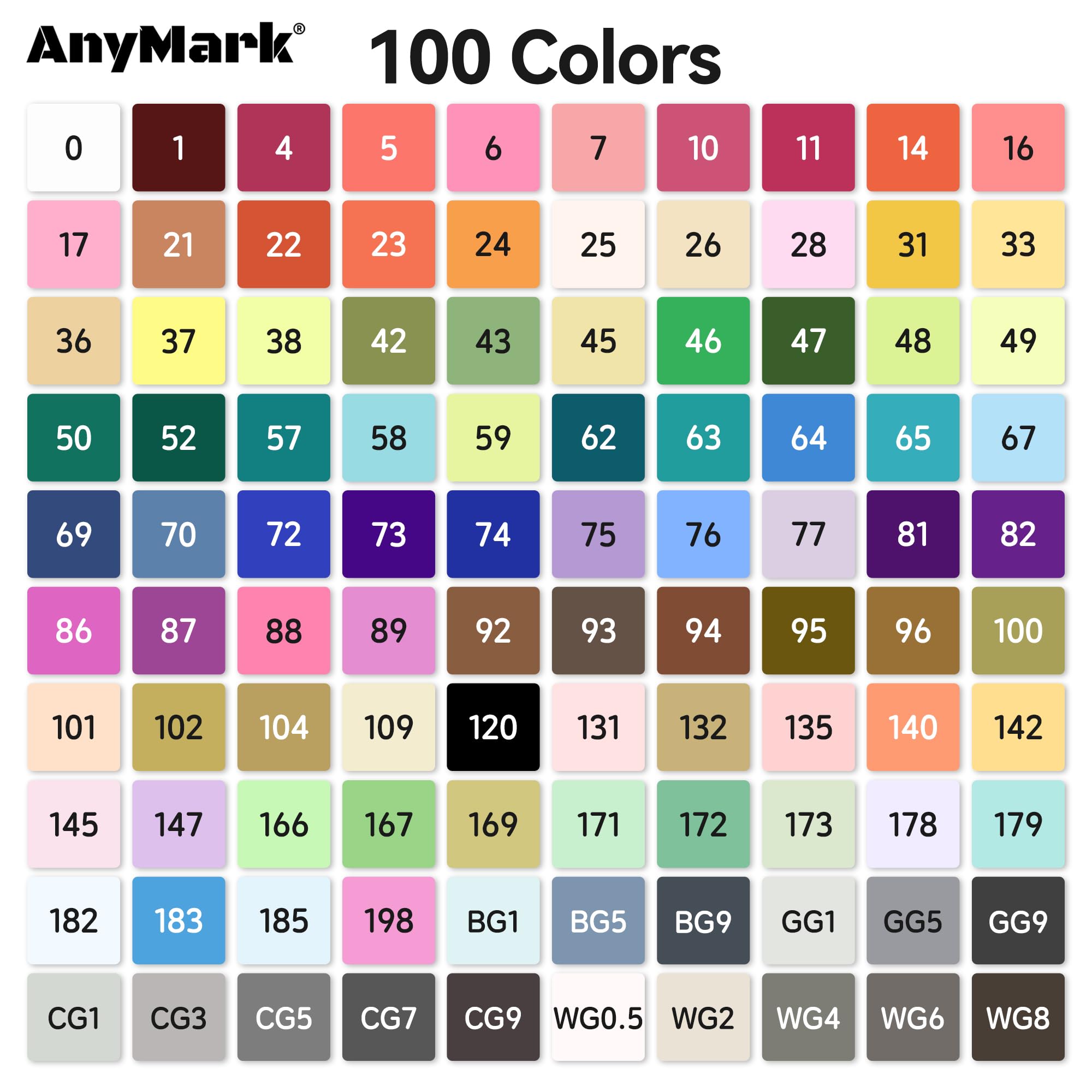 AnyMark Alcohol Markers, 100 Colors Set, Dual Tip Alcohol-Based Art Markers for Adults, Artists, Chisel & Fine Tips for Drawing, Sketching, and Coloring