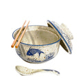 800ml Ceramic Ramen Bowl Set with Lid, Spoon and Chopsticks, Large Soup Bowls Japanese Vintage Instant Noodle Bowl Asian Tableware (Fish * 1)