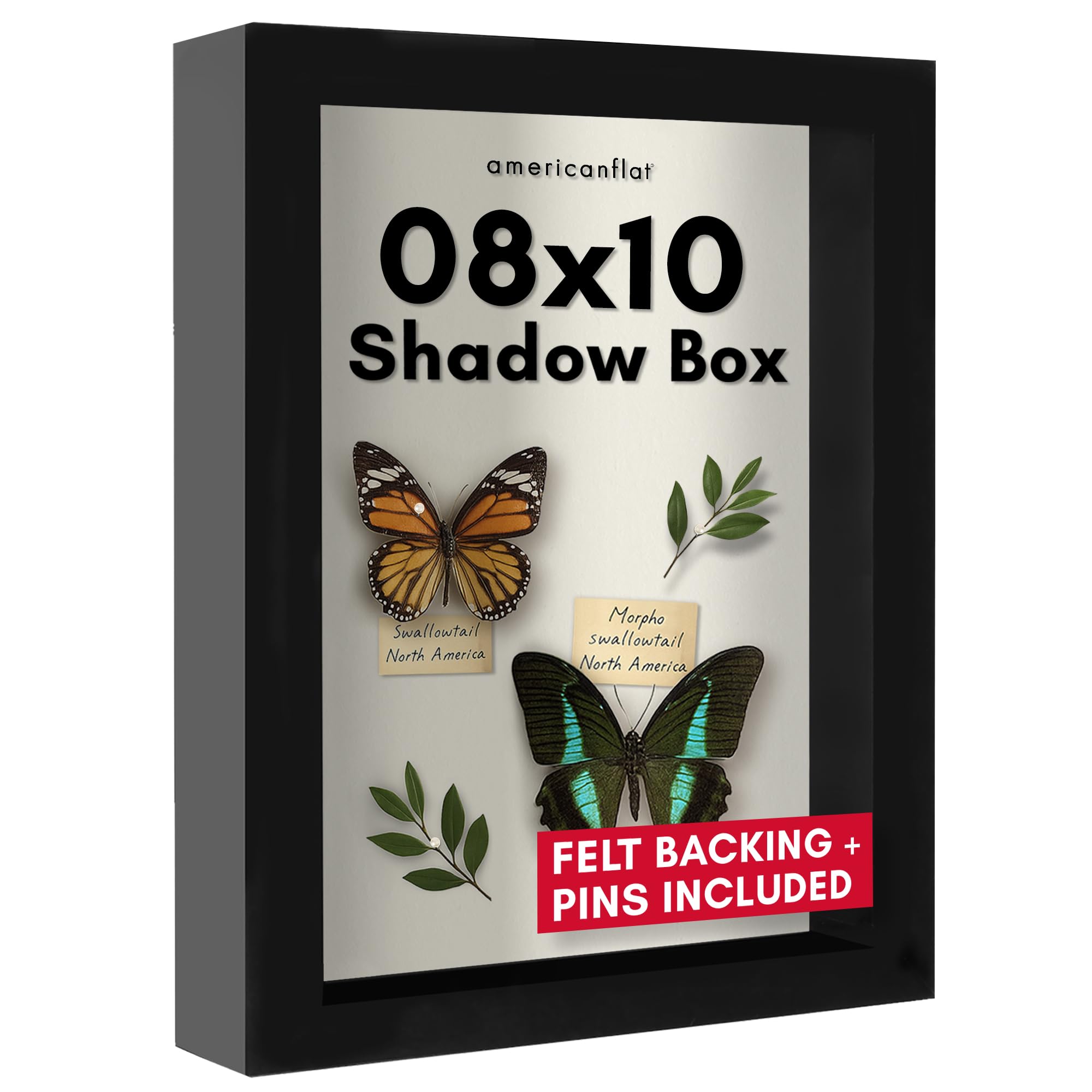 Americanflat 8x10 Shadow Box Frame with Shatter-Resistant Glass - Silhouette Collection - Large Shadow Box Display Case for Tabletop and Wall Display - Black with Soft Felt Back