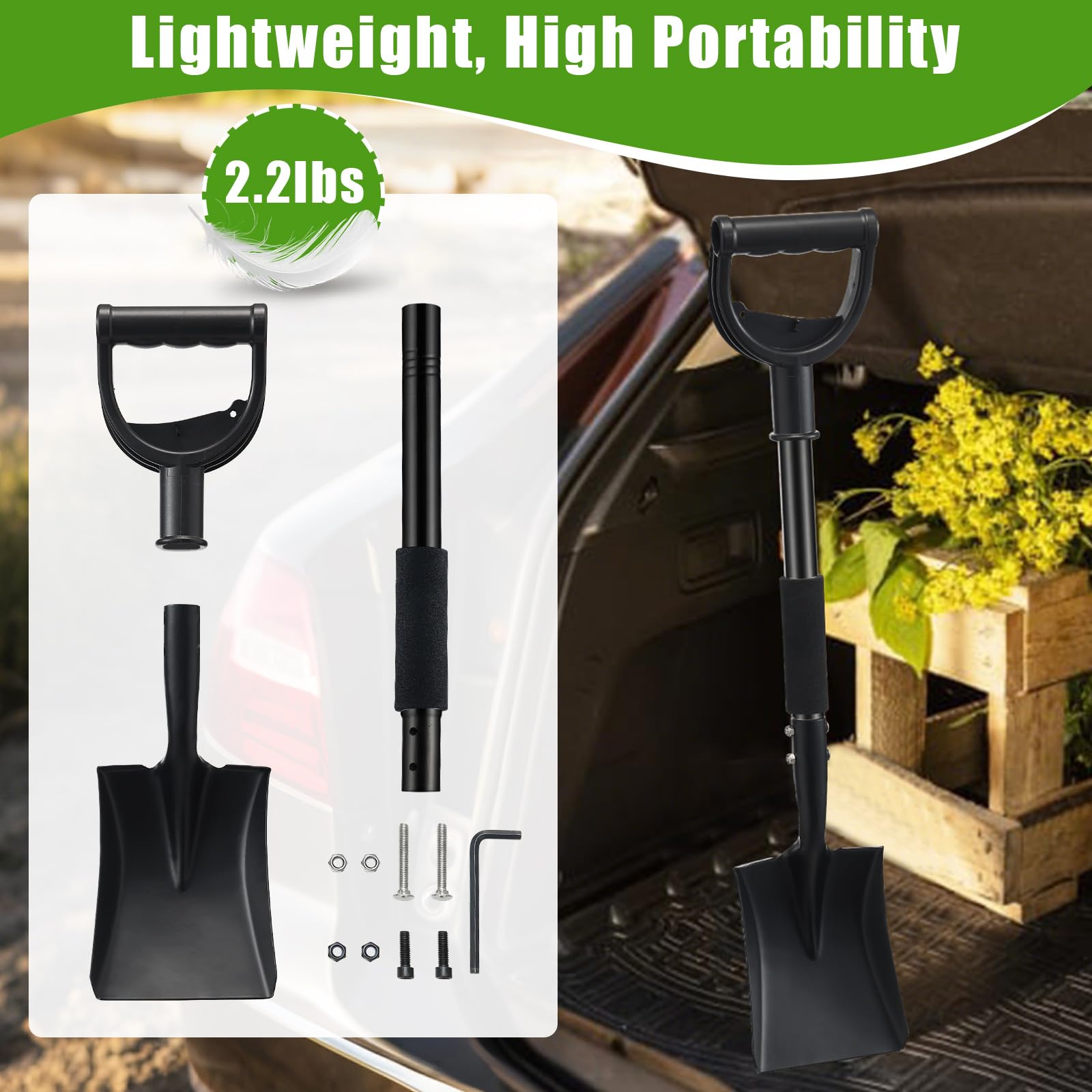 Garden Flat Shovel, 31 Inch Small Metal Square Shovel for Lawn Edging Digging Trenching Transplanting, Heavy Duty Compact Gardening Spade with D Handle for Beach Sand, Kids, Car, Light Work
