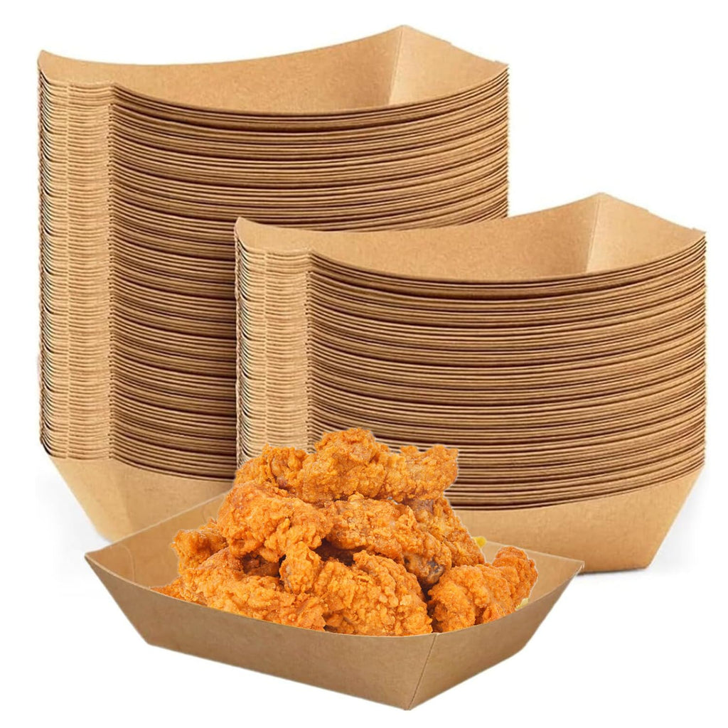 Paper Food Boats, 100 PCS Disposable Brown Kraft Snack Trays, Salad Dressing Plates, Greaseproof Souffle Cups French Fries Taco Holder Party Serving Bowls for Birthday Wedding Picnic BBQ Parties