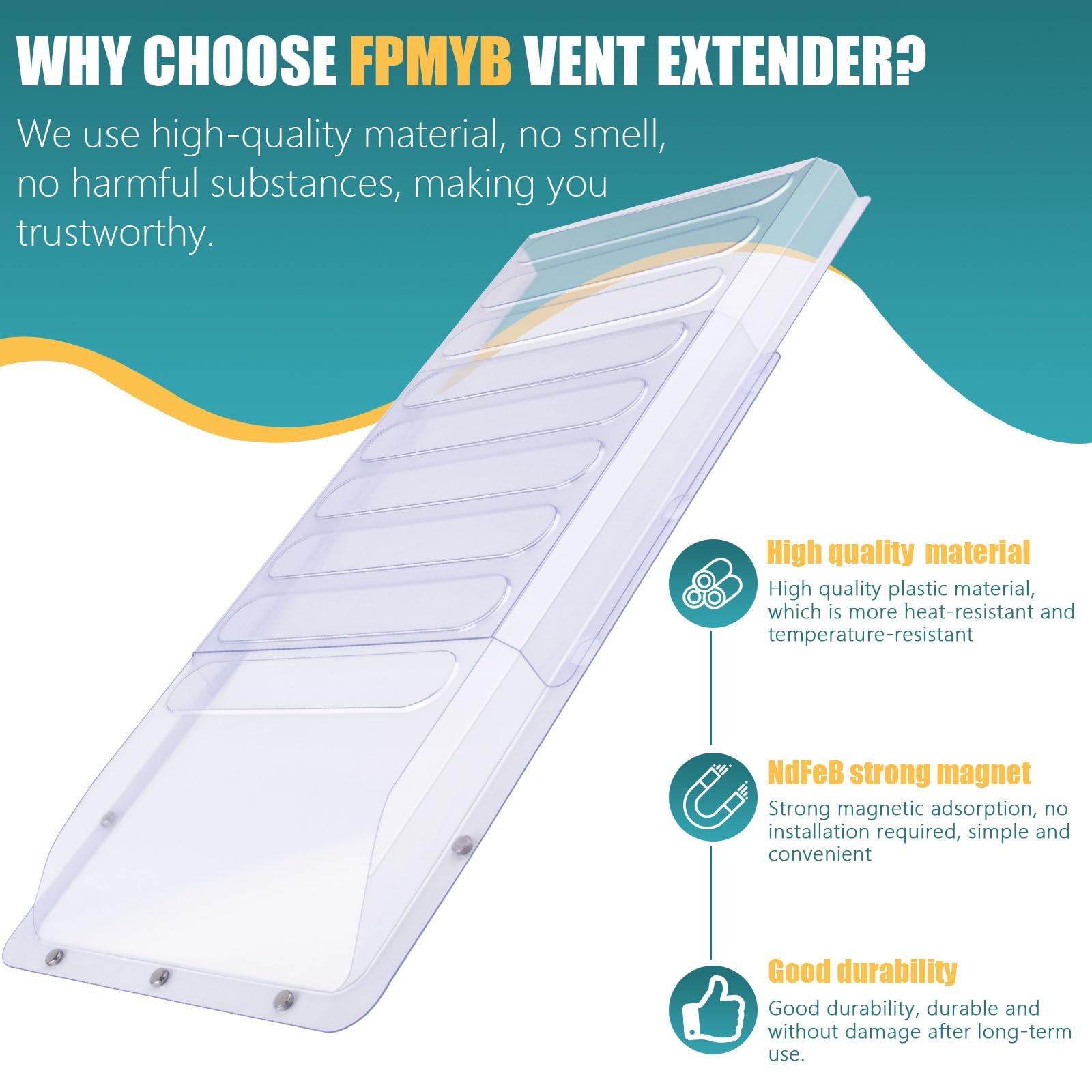 Magnetic Air Vent Extender for Under Furniture with 5 Secured Neodymium Magnets Floor Register Extends from 17" Up to 33", Floor Vent Deflectors for Home Floor