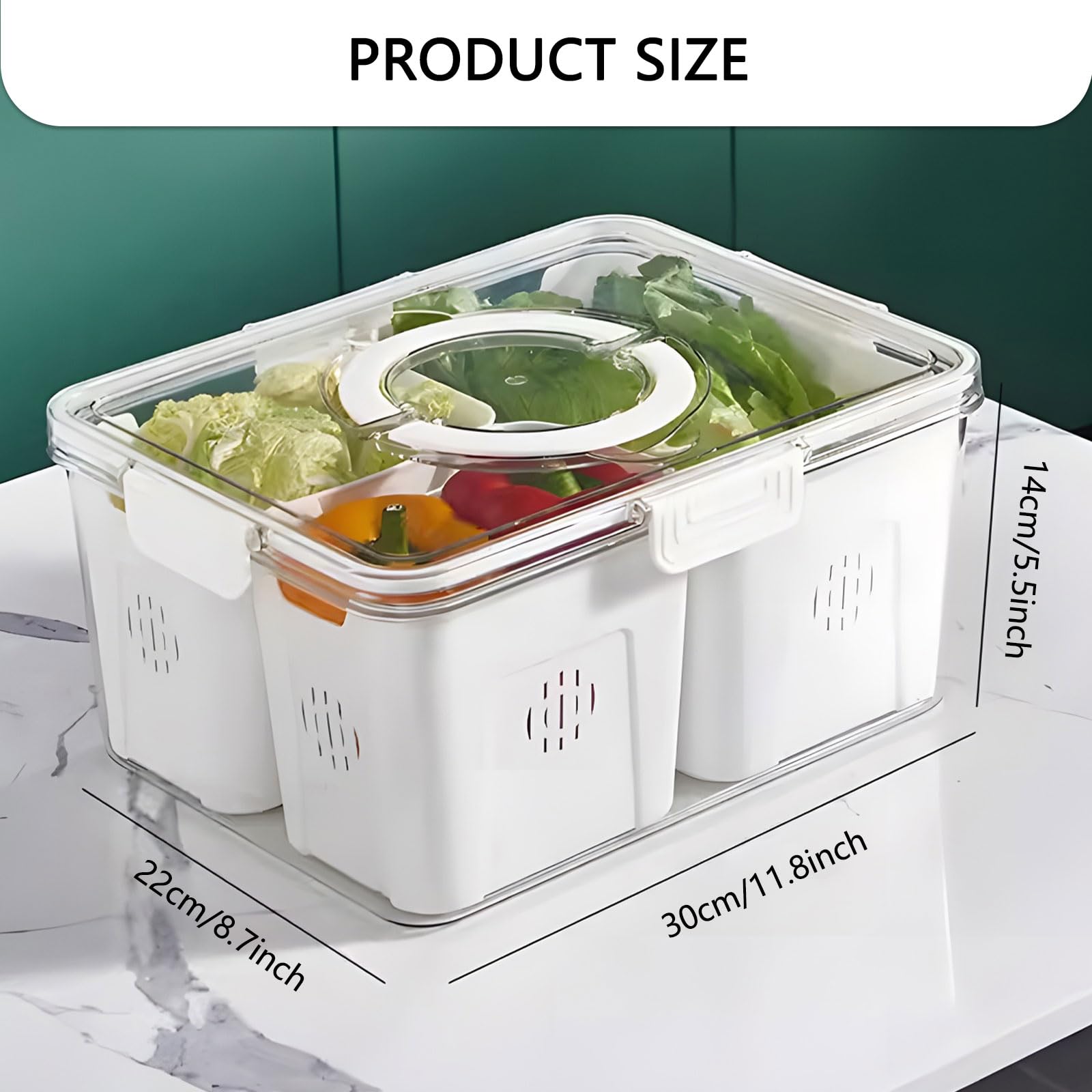 Fridge Organizer with Lids,4 Compartment Airtight Veggie Fruit Storage Containers for Fridge with Handle,Stackable Organizer,Fresh Produce Saver for Food and Storage for Fruit,Veggie