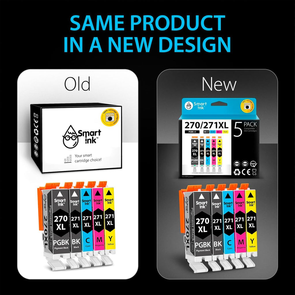 Smart Ink Compatible Ink Cartridges Replacement for Canon PGI 270 CLI 271 XL (PGBK/Black/Cyan/Magenta/Yellow 5 Combo Pack) for Canon PIXMA MG5720 MG5722 MG6820 MG5721 TS5020 TS6020 Printer