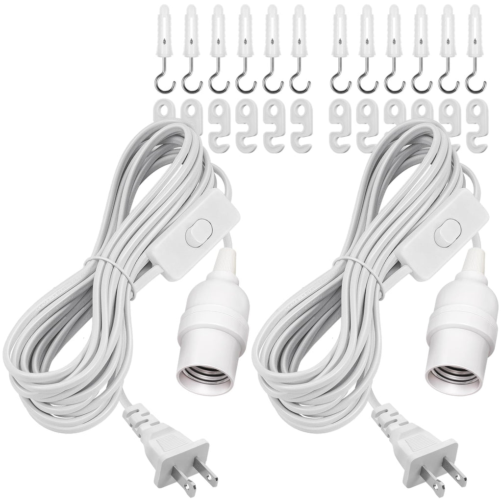 DiCUNO Hanging Extension Lantern Cord, 19.7Ft Cable with E26 Bulb Socket, 2-Prong Plug and On/Off Switch Button, White Pendant Lamp Cord for Kitchen Bedroom Plant Growth Light, 2 Pack