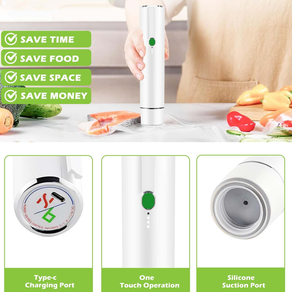 Handheld Vacuum Sealer for Food with 10 Reusable Vacuum Sealer Bags, Chef Preserve Compact Vacuum Sealer Machine, Portable Seal Meal Saver, Wireless Food Sealer