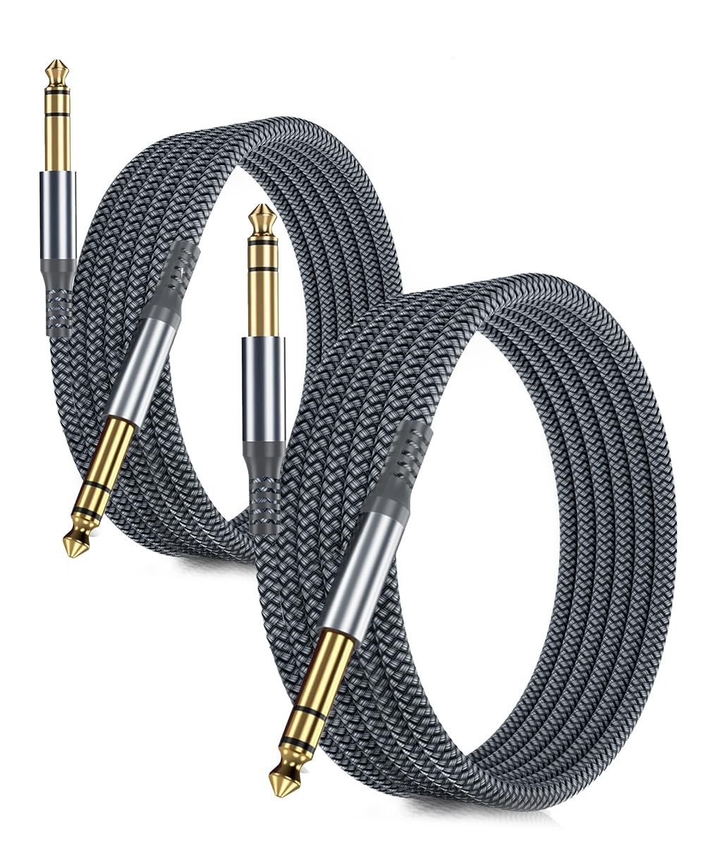 Ruxely 6.35mm TRS Instrument Cable 10FT 2-Pack,Straight 1/4 Inch Male Jack Stereo Audio Interconnect Cord,6.35 Balanced Lead Line for Electric Guitar,Bass,Keyboard,Mixer,Amplifier,Amp,Speaker,Equalizer