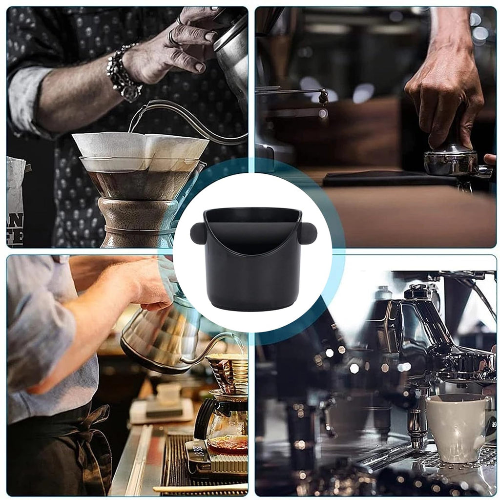 Asphodelia Coffee Knock Box and Coffee Stirrer,ABS Coffee Grind Knock Box, Shock-Absorbent Durable Grind Waste Bin with Removable Detachable Knock Bar and Non-Slip Base