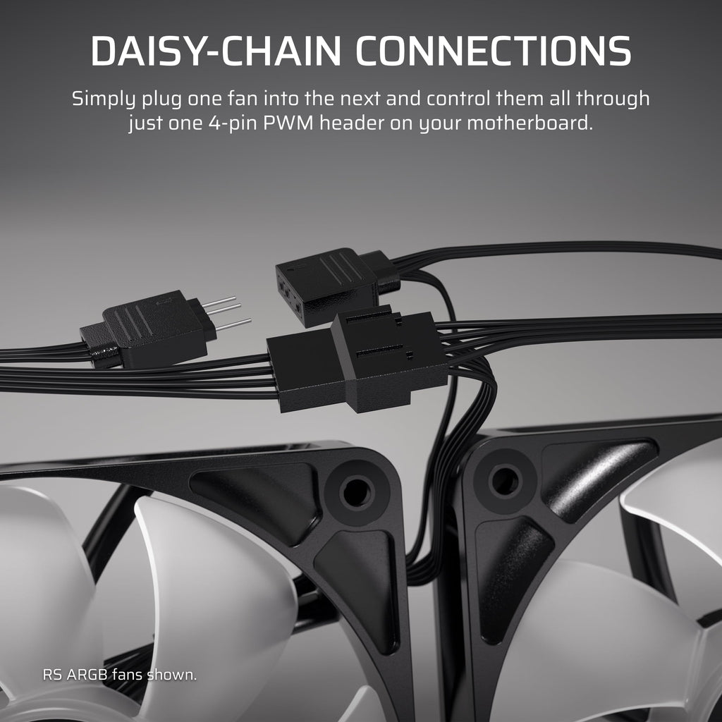 CORSAIR RS120 120mm PWM Fan – Daisy-Chain Connection – Low-Noise – Magnetic Dome Bearing – Single Pack – Black