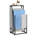 Freestanding Towel Rack 3 Tier Towel Drying Rack for Bathroom Standing Hand Towel Holder Black Towel Rack Stand with Storage Shelf for College Dorm Pool Side (Black)