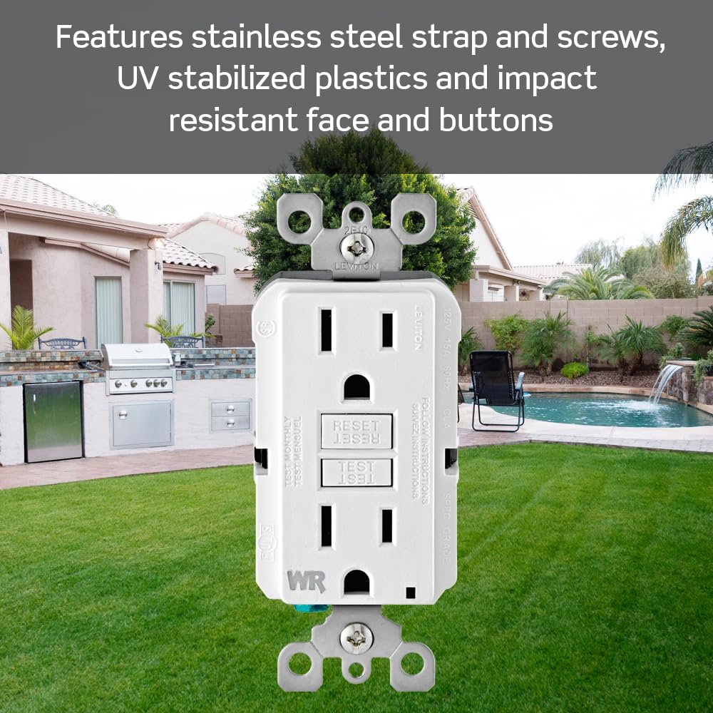 Leviton GFCI Weather-Resistant Receptacle, 20 Amp 125 Volt, Non Tamper-Resistant, GFWR2-W, White