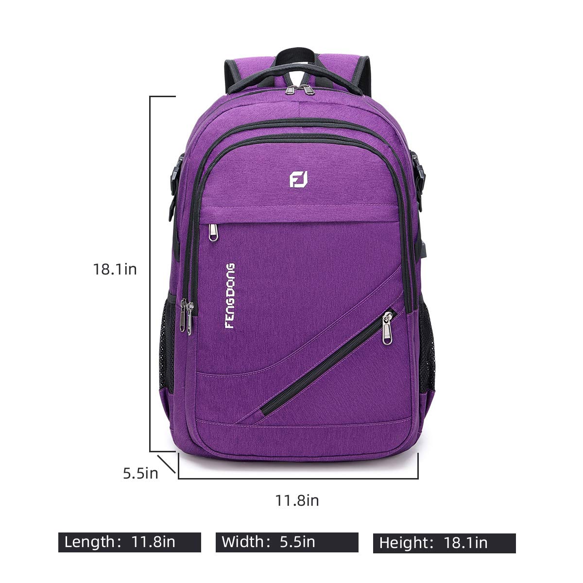 FENGDONG Durable Travel Large Laptop Backpack 17.3 inch,College Backpack for Women & Men Business Backpack with USB Charging Port and Headset Port Purple