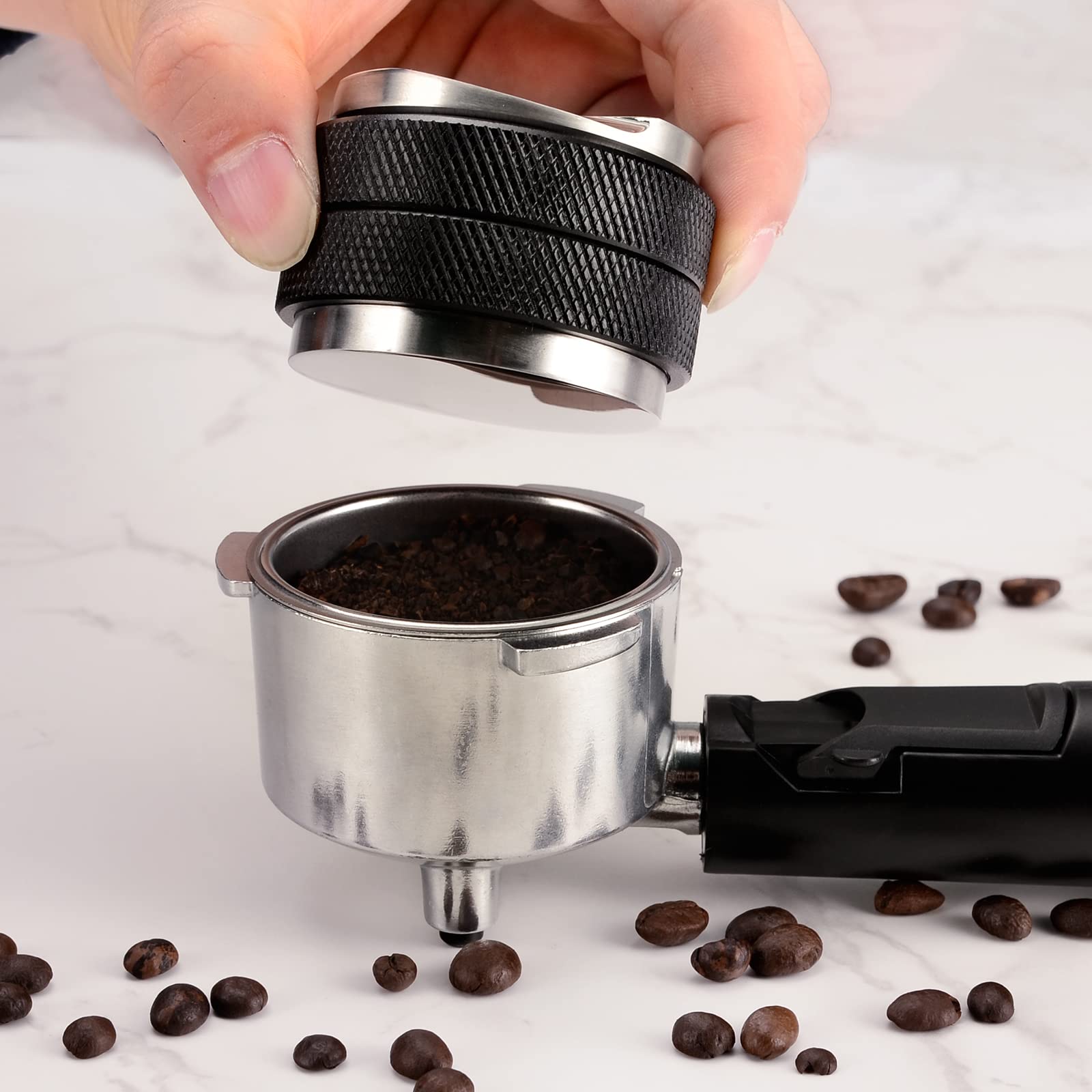 51mm Espresso Tamper, Coffee Distributor Adjustable Height, Coffee Leveler Fits with Two-in-one Double-Head and Flat-Bottom Three Leaf for Macaroons Espresso Coffee