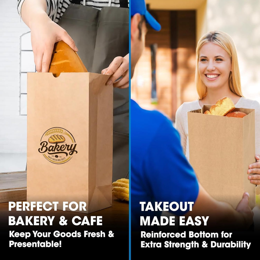Excellent 100 Pack Brown Paper Bags for Food - 5.9 x 3.5 x 11 inches 8Lb Capacity Paper Grocery Bags for Breads, Snacks, Cookies - Kraft Paper Bags for Small Businesses