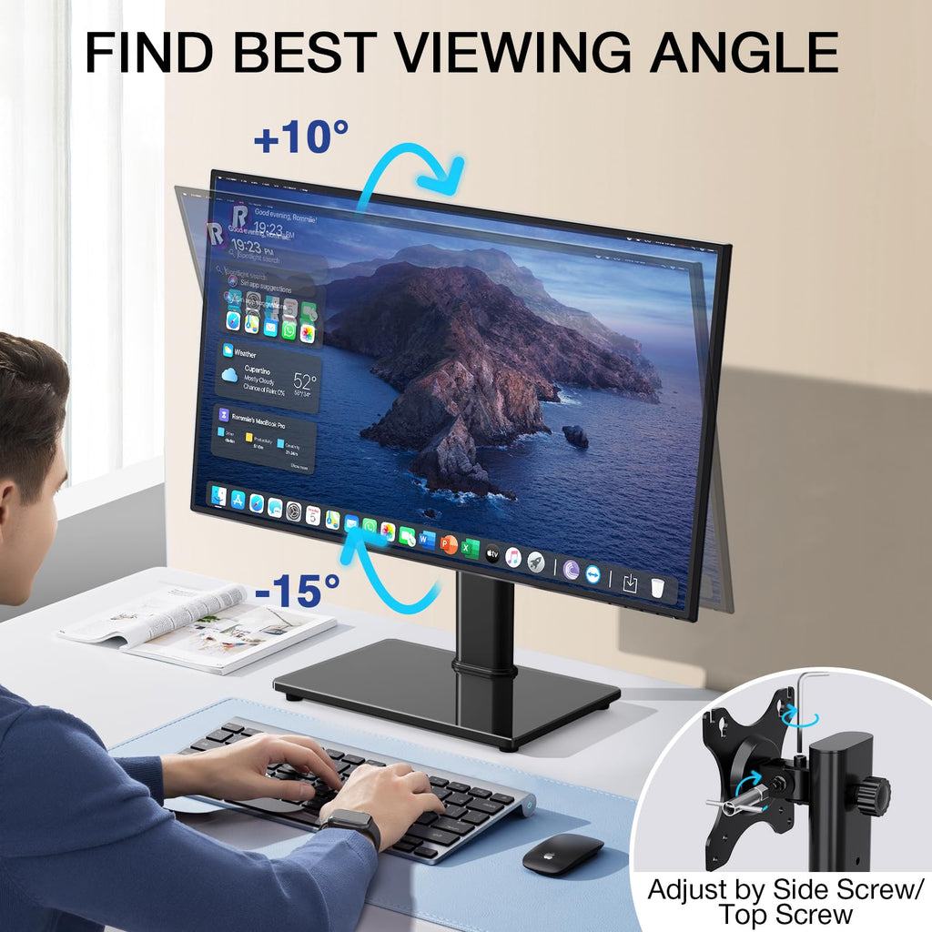 Rfiver Single Monitor Stand for Desk with Swivel/ 5 Height Adjustable, Computer Monitor Riser for 13-32 inch Screens, Hold up to 22 lbs, Max VESA 100 x 100mm for Home Office & Gaming Setup