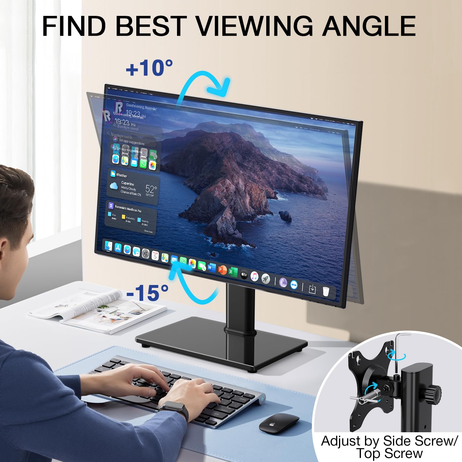 Rfiver Single Monitor Stand for Desk with Swivel/ 5 Height Adjustable, Computer Monitor Riser for 13-32 inch Screens, Hold up to 22 lbs, Max VESA 100 x 100mm for Home Office & Gaming Setup