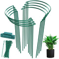 Plant Support Stake, 8 Pack Green Half Round Plant Support Ring Metal Garden Stem Support Stake with 20 Pcs Plant Clips & Plant Ties for Potted Plants Tomato Vegetable Flowers (9.8“W x 15.7”H)