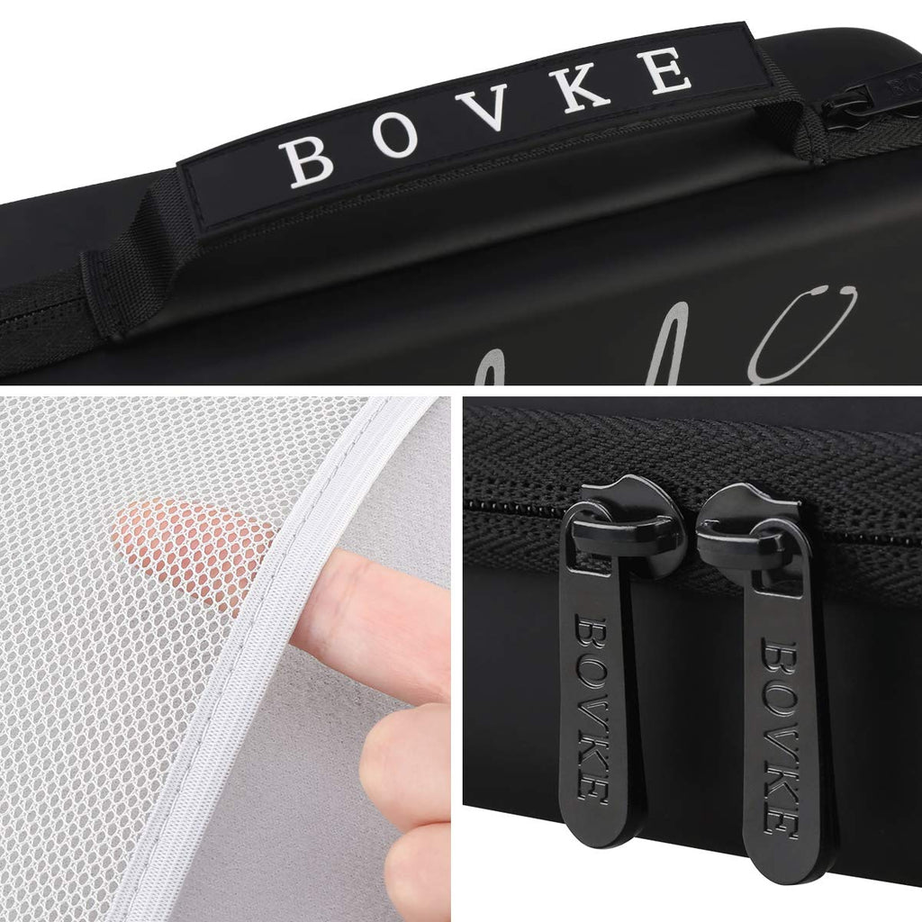 BOVKE Travel Carrying Case for 3M Littmann Classic III Stethoscope - Extra Room for Taylor Percussion Reflex Hammer and Reusable LED Penlight, Black