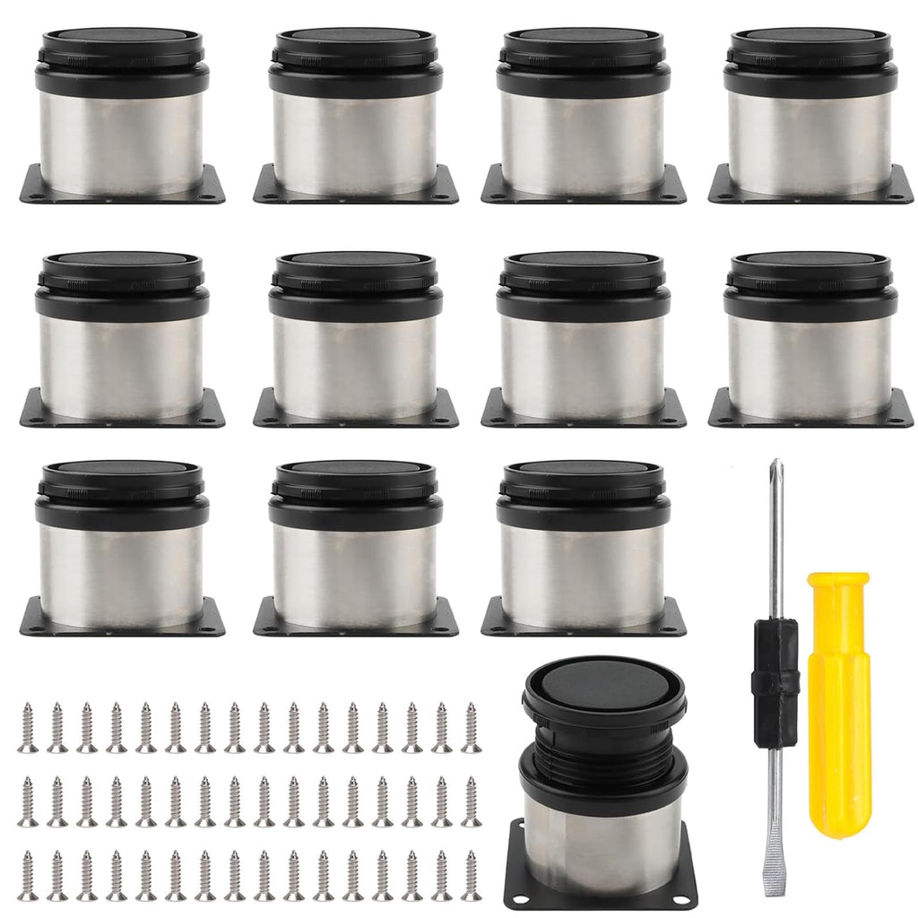 12 Pcs Stainless Steel Furniture Legs, 2 Inch Adjustable Furniture Legs, Adjustable Height Sofa Feet, Heavy Duty Replacement Legs Extenders for Cabinets, Tables, Sofas, Shelves