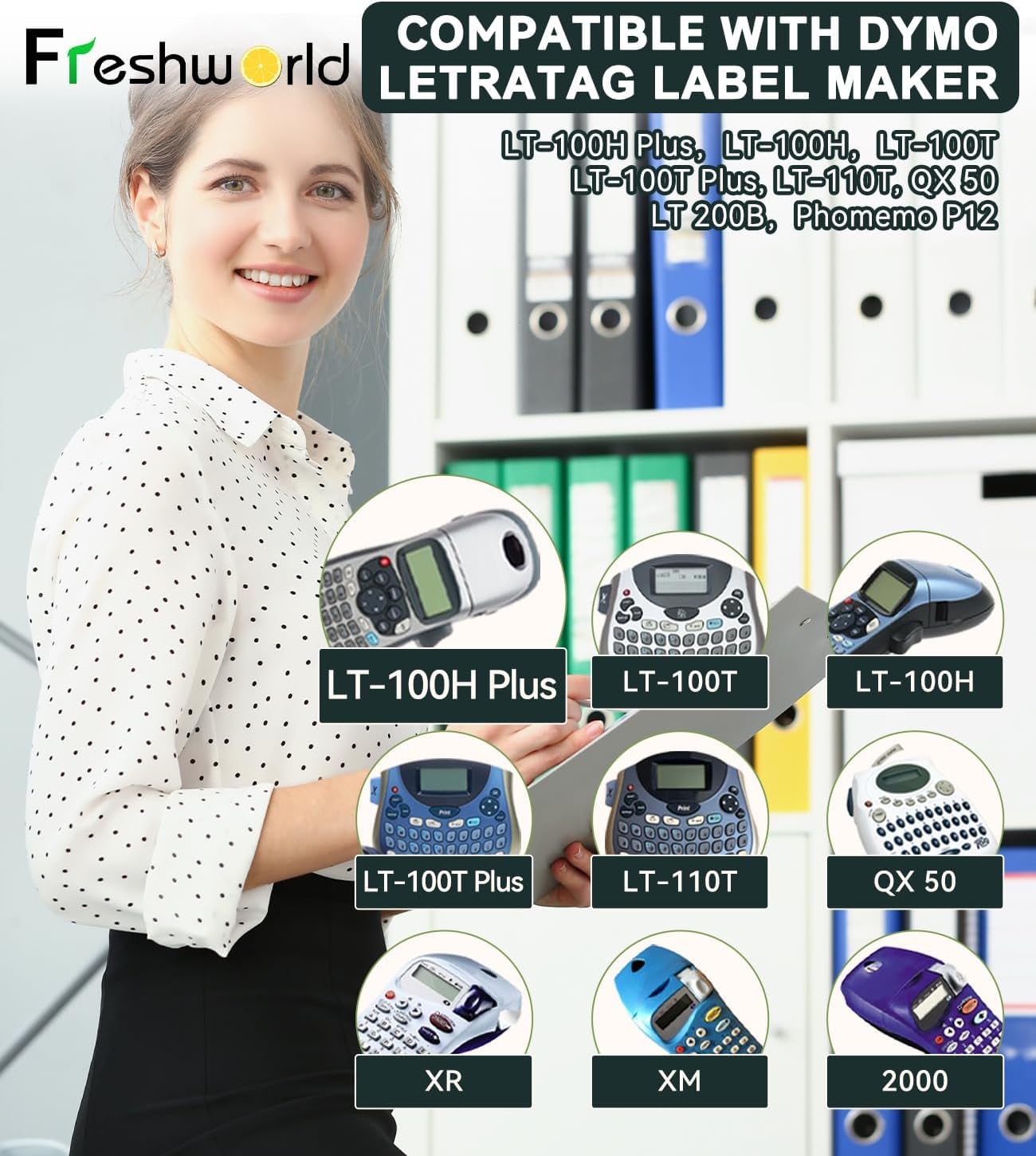 Freshworld 10-Pack 91330 Replace for Dymo Label Maker Refill White Paper Tape 1/2'' 13' Label Maker Tape 12mm S0721510 Compatible with Dymo LetraTag Refills for LT-100H LT-100T LT-200B QX50 XM XR 2000